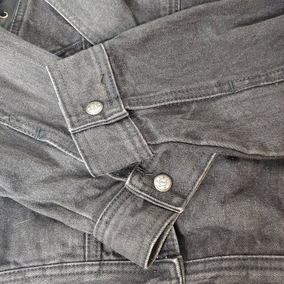 Vintage 80s Paris Express Womens S Denim Jacket Snap V Neck Retro Lace Up Crop - Picture 4 of 9